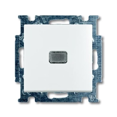 2CKA001413A1081 Механизм 1-клавишной, 1-полюсной кнопки (нормально-открытый контакт), с N-клеммой, с клавишей, с линзой подсветки, серия Basic 55, цвет альпийский белый