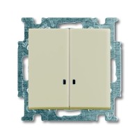 2CKA001012A2157 Механизм 2-клавишного, 1-полюсного выключателя с клавишей, с линзой подсветки, с неоновой лампой, серия Basic 55, цвет слоновая кость