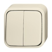 2CKA001042A0639 Выключатель 2-клавишный, для открытого монтажа, IP44, серия Busch-Duro 2000 AP, цвет слоновая кость