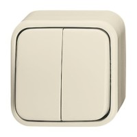 2CKA001042A0670 Выключатель 2-клавишный, с подсветкой, для открытого монтажа, IP44, серия Busch-Duro 2000 AP, цвет слоновая кость