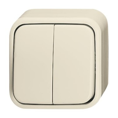 2CKA001042A0670 Выключатель 2-клавишный, с подсветкой, для открытого монтажа, IP44, серия Busch-Duro 2000 AP, цвет слоновая кость