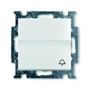 2CKA001413A1086 Механизм 1-клавишной, 1-полюсной кнопки (нормально-открытый контакт), с N-клеммой, с клавишей, с полем для надписи, с символом ЗВОНОК, серия Basic 55, цвет альпийский белый