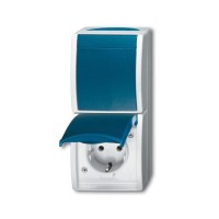 2CKA001684A0316 Блок из 1-клавишного переключателя и розетки SCHUKO для открытого монтажа, IP44, серия ocean, цвет серый/сине-зелёный