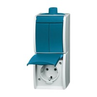 2CKA001684A0324 Блок из 2-клавишного выключателя и розетки SCHUKO для открытого монтажа, IP44, серия ocean, цвет серый/сине-зелёный