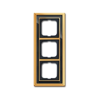 2CKA001754A4567 Рамка 3-постовая, серия Династия, Латунь полированная, черное стекло