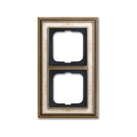 2CKA001754A4591 Рамка 2-постовая, серия Династия, Латунь античная, белая роспись