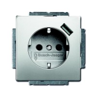 2CKA002011A6184 Розетка SCHUKO 16А 250В с защитными шторками, с устройством зарядным USB 700мА, серия pure/сталь