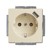 2CKA002011A6192 Розетка SCHUKO 16А 250В с защитными шторками, с устройством зарядным USB 700мА, серия basic55, цвет слоновая кость