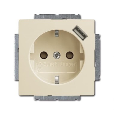 2CKA002011A6192 Розетка SCHUKO 16А 250В с защитными шторками, с устройством зарядным USB 700мА, серия basic55, цвет слоновая кость