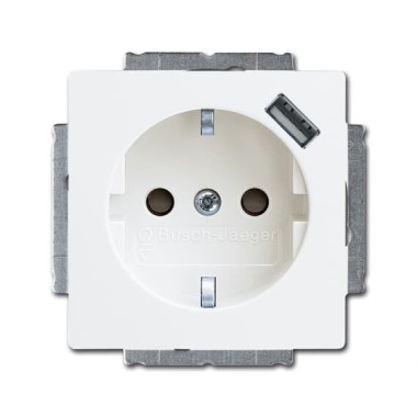 2CKA002011A6193 Розетка SCHUKO 16А 250В с защитными шторками, с устройством зарядным USB 700мА, серия basic55, цвет альпийский белый