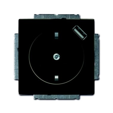 2CKA002011A6195 Розетка SCHUKO 16А 250В с защитными шторками, с устройством зарядным USB 700мА, серия basic55, цвет сhâteau-black