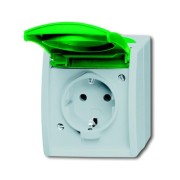2CKA002083A0819 Розетка SCHUKO 16А 250В IP44 для открытого монтажа, c зелёной крышкой, серия ocean, цвет серый/сине-зелёный