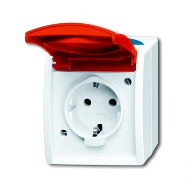 2CKA002083A0825 Розетка SCHUKO 16А 250В IP44 для открытого монтажа, c красной крышкой, серия ocean, цвет серый/сине-зелёный