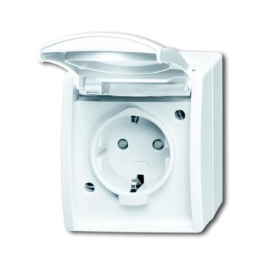2CKA002083A0843 Розетка SCHUKO 16А 250В IP44 для открытого монтажа c защитными шторками, серия ocean, цвет альпийский белый