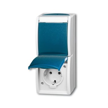 2CKA002084A0702 Розетка SCHUKO 16А 250В IP44, двойная вертикальная, для открытого монтажа, с полем для надписи, серия ocean, цвет серый/сине-зелёный