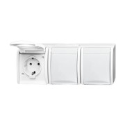 2CKA002084A0712 Розетка SCHUKO 16А 250В IP44, тройная, для открытого монтажа, серия ocean, цвет альпийский белый