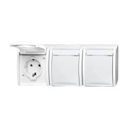 2CKA002084A0716 Розетка SCHUKO 16А 250В IP44, тройная, для открытого монтажа, с полем для надписи, серия ocean, цвет альпийский белый