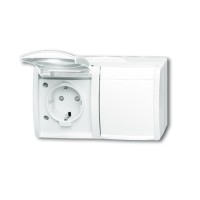 2CKA002084A0723 Розетка SCHUKO 16А 250В IP44, двойная, горизонтальная, с защитными шторками, для открытого монтажа, серия ocean, цвет альпийский белый