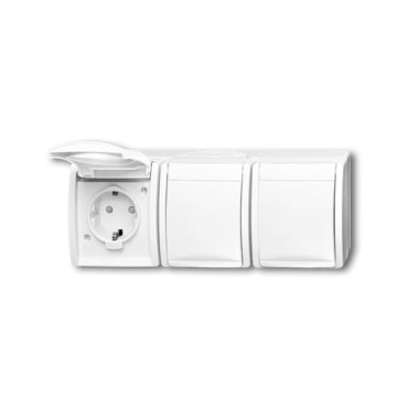 2CKA002084A0724 Розетка Schuko 16А, 250В, защитные шторки, безвинтовые клеммы, крышка, IP44, Ocean, белый