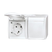 2CKA002084A0727 Розетка SCHUKO 16А 250В IP44, двойная, горизонтальная, для открытого монтажа, серия ocean, цвет альпийский белый