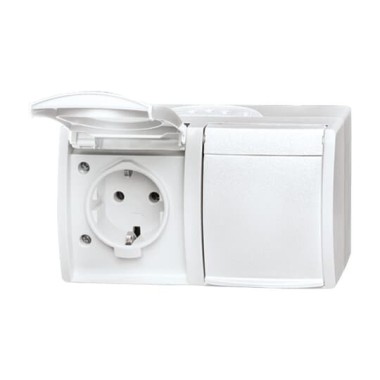 2CKA002084A0727 Розетка SCHUKO 16А 250В IP44, двойная, горизонтальная, для открытого монтажа, серия ocean, цвет альпийский белый