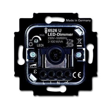 2CKA006512A0323 Механизм светорегулятора Busch-Dimmer для LED-ламп, клавишный, 2-100 Вт/ВА, для скрытой установки