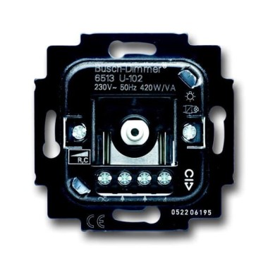 2CKA006513A0586 Механизм светорегулятора Busch-Dimmer для ламп накаливания и НВ галогенных ламп с электронным трансформатором, поворотный, 40-420 Вт/ВА, для скрытой установки