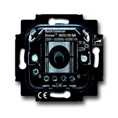 2CKA006513A0588 Механизм светорегулятора Busch-Dimmer для ламп накаливания и НВ галогенных ламп с электронным или индуктивным трансформатором, поворотный, 60-420 Вт/ВА, для скрытой установки