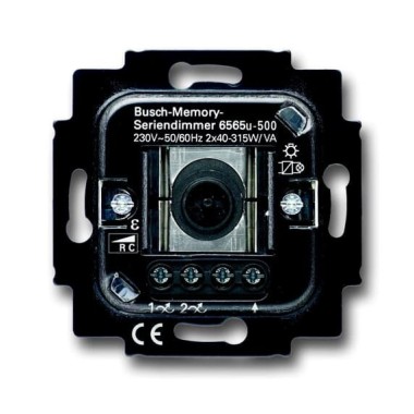 2CKA006565A0057 Механизм светорегулятора Busch-Dimmer для дамп накаливания и НВ галогенных ламп с электронным трансформатором, клавишный, 2 х 40-315 Вт,