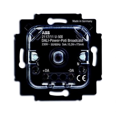 2CKA006599A2988 Механизм светорегулятора Busch-Dimmer, для светильников DALI, поворотный, со встроенным сетевым блоком питания, 75 мА, до 37 рабочих устройств,для скрытой установки