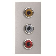 2CLA215530N1301 Механизм 3xRCA разъёма, красный+белый, 1-модульный, серия Zenit, цвет серебристый