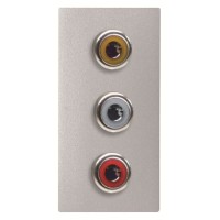 2CLA215530N1301 Механизм 3xRCA разъёма, красный+белый, 1-модульный, серия Zenit, цвет серебристый