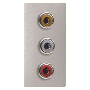 2CLA215530N1301 Механизм 3xRCA разъёма, красный+белый, 1-модульный, серия Zenit, цвет серебристый