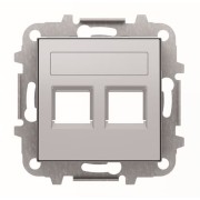 2CLA851820A1301 Накладка для 2-х суппортов/разъёмов типа 2017... и/или 2018..., со шторками и полем для надписи, серия SKY, цвет серебристый алюмини