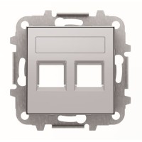 2CLA851820A1301 Накладка для 2-х суппортов/разъёмов типа 2017... и/или 2018..., со шторками и полем для надписи, серия SKY, цвет серебристый алюмини