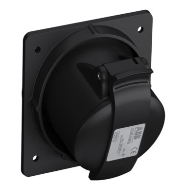 2CMA100546R1000 Розетка панельная с угловым минимальным фланцем 232RAM6B, 32A, 2P+E, IP44, 6ч, черный, для шоу-бизнеса