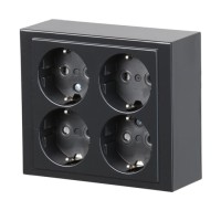 2TKA00001614 Розетка накладного монтажа, Schuko 4 поста, Impressivo, антрацит